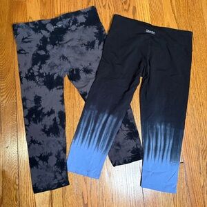 Calvin Klein Performance Tie Dye Black/Gray Black/Blue Capri Leggings Yoga